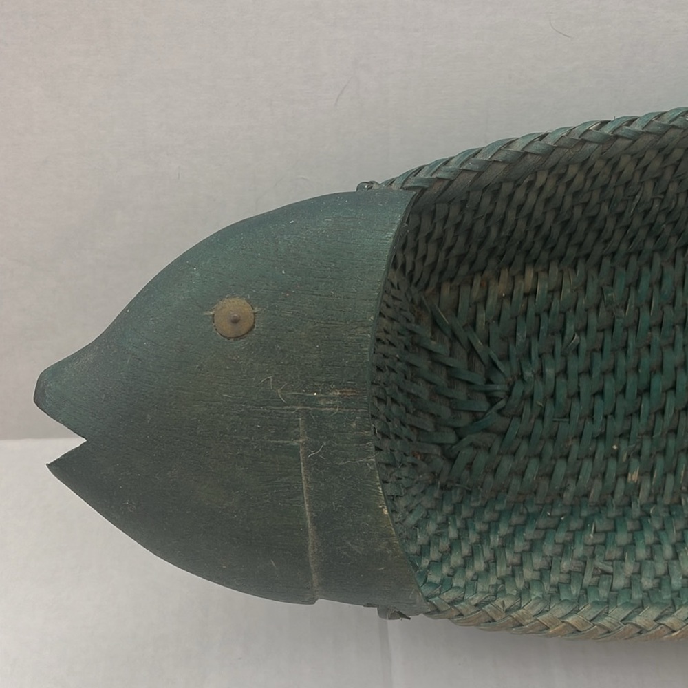 Vintage Green Fish-Shaped Wicker Basket
